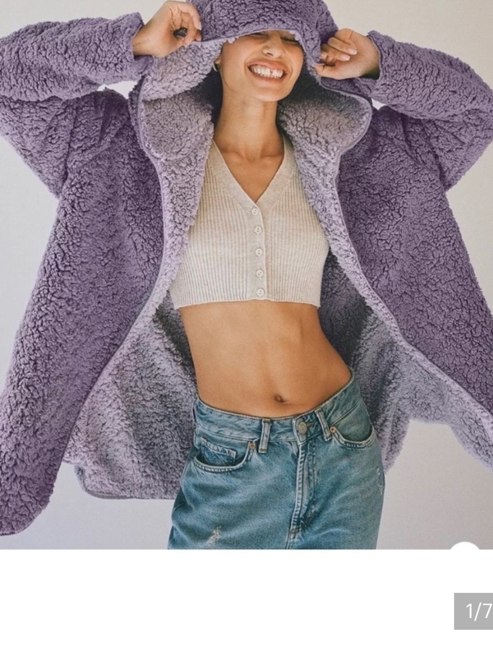 Urban Outfitters Carmella Hoodie Reversible Teddy Jacket in Liliac | M/L